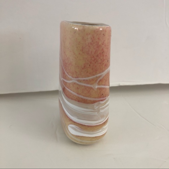 Gozo Glass MCM Flattened Cylinder Bud Vase Sand Pink Tan White Desert Hues 3.5” - Picture 5 of 10